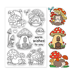 GLOBLELAND Fairy Tales Mushroom Houses Clear Stamps Hedgehogs Silicone Clear Stamp Seals for Cards Making DIY Scrapbooking Photo Journal Album Decoration