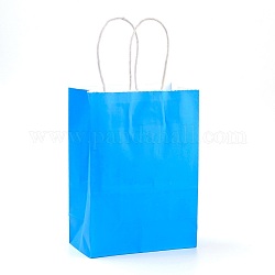純色クラフト紙袋  ギフトバッグ  ショッピングバッグ  紙ひもハンドル付き  長方形  ドジャーブルー  33x26x12cm