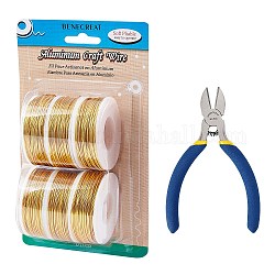 DIY-Schmuck-Kits, mit Aluminiumdraht und eisenseitiger Schneidzange, Gelb, 1 mm, ca. 23 m / Rolle, 6 Rollen / Satz