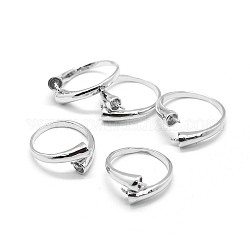 Brass Finger Ring Components, Cuff Rings, Open Rings, For Half Drilled Beads, Adjustable, Platinum, 22mm