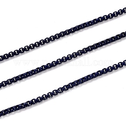 Spray Painted Brass Box Chains, Venetian Chains, with Spool, Unwelded, Dark Blue, 2x2.5x2.5mm