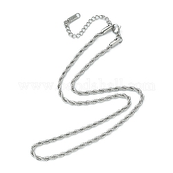 304 collier chaîne de corde en acier inoxydable pour homme femme, couleur inoxydable, 15.98 pouce (40.6 cm)