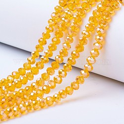 Galvanisieren Glasperlen, ab Farbe plattiert, facettiert, Rondell, orange, 6x5 mm, Bohrung: 1 mm, ca. 85~88 Stk. / Strang, 16.1~16.5 Zoll (41~42 cm)