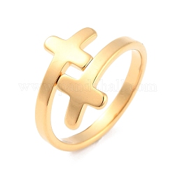 イオンプレーティング（ip）ステンレス鋼クロスカフリング304個  女性のための広く開いたリング  ゴールドカラー  usサイズ5~10（15.7~21.4mm）