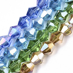 Electroplate Glass Beads Strands, AB Color Plated, Faceted, Bicone, Mixed Color, 7.5~8x7.5~8mm, Hole: 1.5mm, about 40pcs/strand, 11.81 inch
