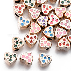 UV-Beschichtung Acryl europäischen Perlen, mit Emaille, Großloch perlen, Mischfarbe, Herz mit konkaven Punkten, Licht Gold, 11x12x8.5 mm, Bohrung: 4 mm
