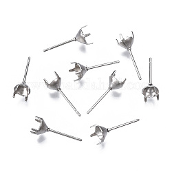 316 Surgical Stainless Steel Stud Earring Setting, Fit for Rhinestone, Stainless Steel Color, Fit for 4.5mm Rhinestone, 13.5x5mm, Pin: 0.6mm