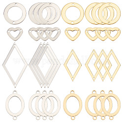 SUNNYCLUE 1 Box 32Pcs 4 Styles Heart Connector Charm Hollow Charms Stainless Steel Geometric Oval Rhombus Ring Charm Link Charm for Jewelry Making Charms DIY Bracelet Necklace Crafts Women Adults