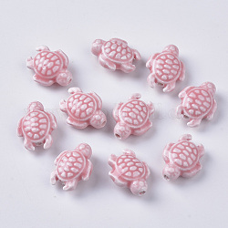 Perles en porcelaine manuelles, style de porcelaine émaillée lumineux, tortue, perle rose, 19x15x8.5mm, Trou: 2mm