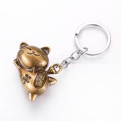 Legierung Schlüsselbund, Maneki Neko / winkende Katze, mit  eisernem Zubehör, kantille, Antik Golden, 90 mm