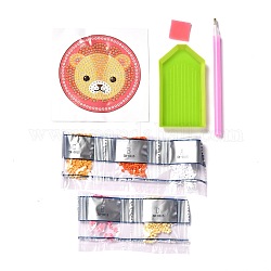 Diy медведь голова узор алмазная живопись наборы наклеек для детей, включая бумажное изображение, смолы стразами, пластиковая тарелка для подноса, ручка и клей глина, красочный, 0.3x0.1 см, 5 пакет