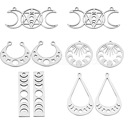 CREATCABIN 10Pcs 5 Style 201 Stainless Steel Laser Cut Pendants, Moon Phase & Flat Round with Star of David, Stainless Steel Color, 19~39x8~28x1mm, Hole: 1.5~1.8mm, 2pcs/style