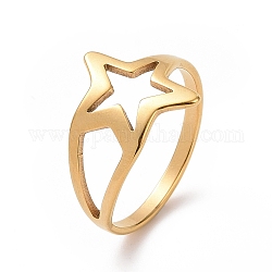 Ионное покрытие (ip) 201 звездообразное кольцо из нержавеющей стали, полое широкое кольцо для женщин, золотые, размер США 6 1/2 (16.9 мм)