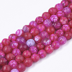 Natürliche Knistern Achat Perlen Stränge, gefärbt, facettiert, Runde, Fuchsie, 6 mm, Bohrung: 1 mm, ca. 63 Stk. / Strang, 14.5 Zoll