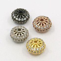 Perles de cubes zircone en laiton , rondelle, creux, clair, couleur mixte, 10x6mm, Trou: 1.5mm