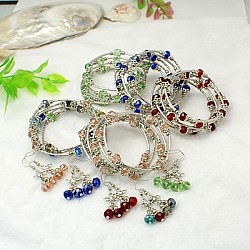 Glas-Schmuck-Sets, Armbänder und Ohrringe, mit Tibetischen Stil Perlen, Messingrohr Perlen, Stahl-und Messingdraht Speicherohrhaken, Mischfarbe, Ohrringe: 40 mm, Armbänder: 55 mm