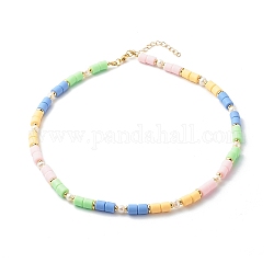Argile polymère colliers de perles, avec des perles en laiton et des perles de nacre, colorées, 17.72 pouce (45 cm)