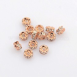 Brass Rhinestone Spacer Beads, Grade AAA, Wavy Edge, Nickel Free, Rose Gold Metal Color, Rondelle, Crystal, 4x2mm, Hole: 1mm