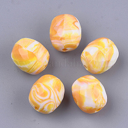 Acrylic Beads, Imitation Gemstone Style, Two Tone, Faceted, Oval, Gold, 21.5x18x17.5mm, Hole: 3mm, about 110pcs/500g