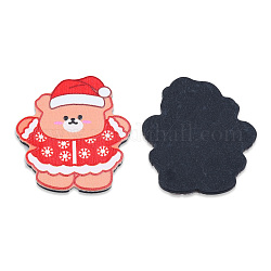 Printed Embossed Opaque Acrylic Cabochons, Christmas Style, Bear, Red, 33x28x2mm