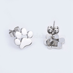304 Stainless Steel Stud Earrings, Hypoallergenic Earrings, with Ear Nuts, Dog Paw Prints, Stainless Steel Color, 9.8x11x13mm, Pin: 0.6mm