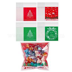 400pcs 4 Arten selbstklebende Weihnachtssüßigkeitsbeutel, Plastiktüten, für Keks-Süßigkeiten-Schokoladen-Party-Geschenkartikel, Gemischte Muster, Mischfarbe, 132x103 mm