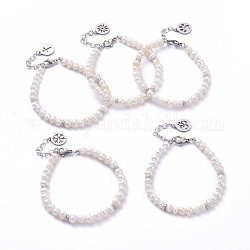 Bracelets en perles de culture d'eau douce naturelles, avec des perles en laiton, 304 breloques rondes plates en acier inoxydable et fermoirs à pince de homard, Modèles mixtes, 7-1/2 pouce (19 cm)