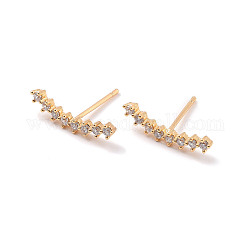 Boucles d'oreilles à tige incurvée avec zircon cubique transparent, bijoux en laiton pour femmes, sans cadmium et sans plomb, véritable 18k plaqué or, 4.5x17.5mm, pin: 0.8 mm
