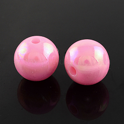 AB Color Plated Acrylic Gumball Beads for Bubblegum Necklace, Round, Pink, 22mm, Hole: 3.5mm, about 83pcs/500g