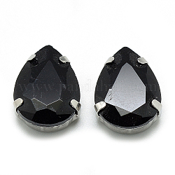 Cose en el rhinestone, Enlaces multifilares, Diamantes de imitación de cristal, con ajustes de 201 punta de acero inoxidable, accesorios de prendas de vestir, facetados, lágrima, negro, 10x7x5mm, agujero: 0.8~1 mm
