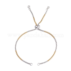 304 Stainless Steel Box Chains Slider Bracelet Making, Bolo Bracelet, with 304 Stainless Steel Jump Rings, 202 Stainless Steel Bead and Brass Cubic Zirconia Charms, Golden & Stainless Steel Color, 10-1/4 inch(26cm), 0.2cm