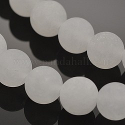 Jade blanc naturel perles rondes brins, mat, 6mm, Trou: 1mm, Environ 63 pcs/chapelet, 15.3 pouces