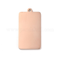 Revestimiento iónico (ip) 304 colgante de etiqueta en blanco con estampado de acero inoxidable, Corte con laser, encanto rectángulo, oro rosa, 31x16x1.5mm, agujero: 1.6 mm
