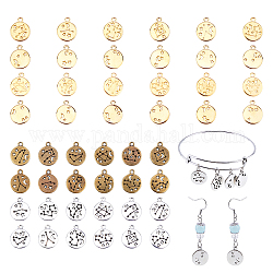 Alloy Filigree Pendants, Flat Round with Twelve Constellation, Mixed Color, 17x14x1.5mm, Hole: 1.8mm, 12sets/box