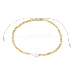 Bracelets de perles tressées en perles naturelles et graines, bracelet réglable, croix, large: 2~6.5 mm, diamètre intérieur: 2~3-3/8 pouce (5.2~8.7 cm)