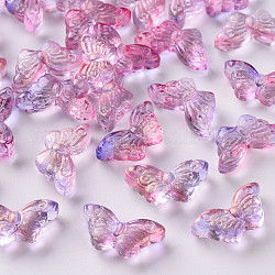 Двухцветный прозрачный стеклянный шарик, с блеском порошок, бабочка, фламинго, 8x15x4.5 мм, отверстие : 1 мм