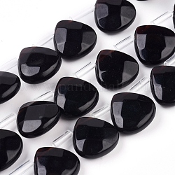 Brins de perles d'onyx noir naturel, perles percées, facette, teints et chauffée, larme, 13x13x5mm, Trou: 0.6mm, Environ 30 pcs/chapelet, 13.98 pouce (35.5 cm)
