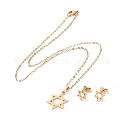 304 stella di david orecchini in acciaio inox e collana pendente, set di gioielli per le donne, oro, 17.45 pollice (45 cm), 9.5x8x1mm, ago :0.8mm