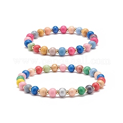 2Pcs 2 Size Natural Wood Round Beaded Stretch Bracelets Set for Kid and Parent, Colorful, Inner Diameter: 1-3/4~2-1/4 inch(4.6~5.7cm), 1Pc/size
