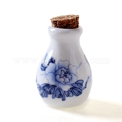 Bottiglia di profumo vuota di olio essenziale di porcellana fatta a mano con motivo peonia, bottiglia riutilizzabile, blu royal, 3~5cm