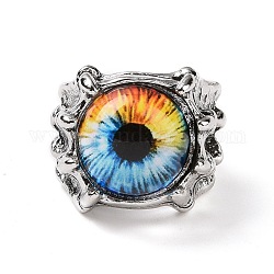 Evil Eye Glass Wide Band Rings for Men, Punk Alloy Dragon Claw Open Ring, Antique Silver, Colorful, US Size 8(18.1mm)