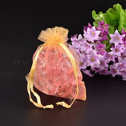 Organza Bags, with Paillette, Rectangle, Gold, about 10cm wide, 12cm long