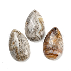 Crepitio naturale agata pendenti, ciondoli a goccia, 30x18x6~7mm, Foro: 1.6 mm