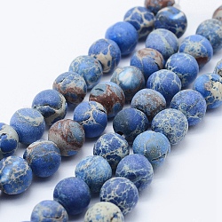 Natural Imperial Jasper Beads Strands, Dyed, Frosted, Round, Dodger Blue, 6mm, Hole: 1mm, about 63pcs/strand, 15.3 inch(39cm)