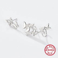 Butterfly Rhodium Plated 925 Sterling Silver Stud Earrings with Ear Cuff, Asymmetrical Earrings, with 925 Stamp, Platinum, 16~35x12~16mm