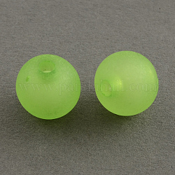 Frosted Acrylic Beads, Bead in Bead, Round, Lawn Green, 7~8mm, Hole: 2mm, about 2030pcs/500g