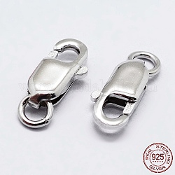 Rhodium Plated 925 Sterling Silver Lobster Claw Clasps, with 925 Stamp, Platinum, 14mm, Hole: 2mm