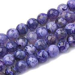 Naturelles feu crépitent agate perles brins, teinte, ronde, bleu ardoise, 8mm, Trou: 1.5mm, Environ 50 pcs/chapelet, 14.96 pouce