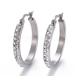 304 Stainless Steel Hoop Earrings, with Polymer Clay Rhinestone, Crystal, Stainless Steel Color, 27x27x3mm, Pin: 0.7x1mm