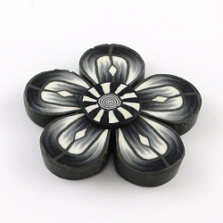 Polymer Clay Flower Beads, Black, 45.5x48x9mm, Hole: 2mm